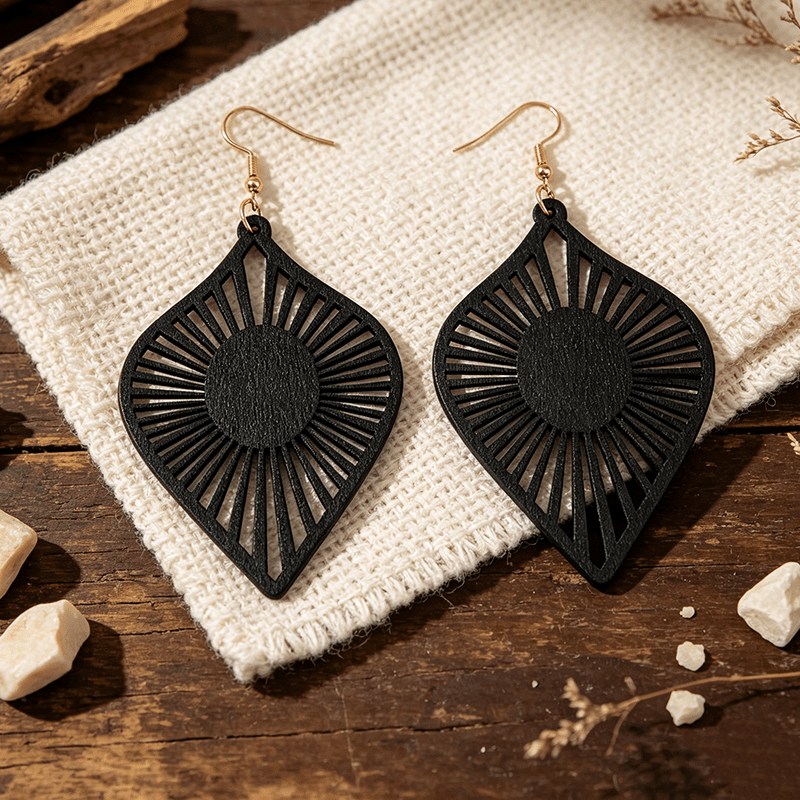 Women's Bohemian Hollow Geometric Wood Earrings